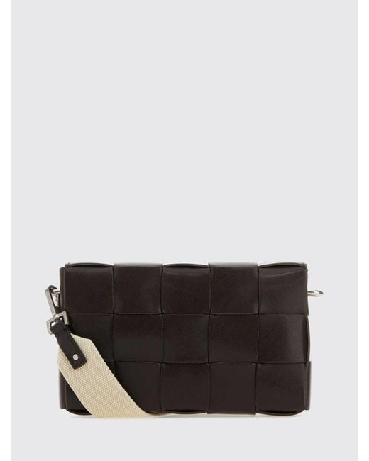 Bottega Veneta Black Cassette Intrecciato Woven Calfskin Crossbody Bag for men
