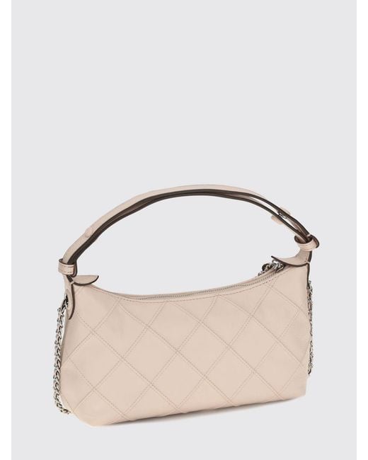 Tory Burch Pink Fleming Quilted Smooth Leather Mini Shoulder Bag With Logo