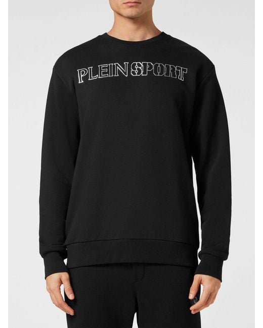 Philipp Plein Black Dropped Shoulder Embroidered Logo Cotton Sweatshirt for men