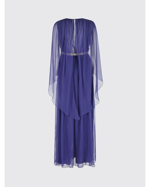 Alberta Ferretti Blue Sleeveless Pleated Silk Long Evening Gown With V-Neck