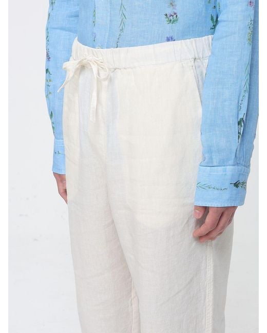 120% Lino Blue Linen Drawstring Trousers for men