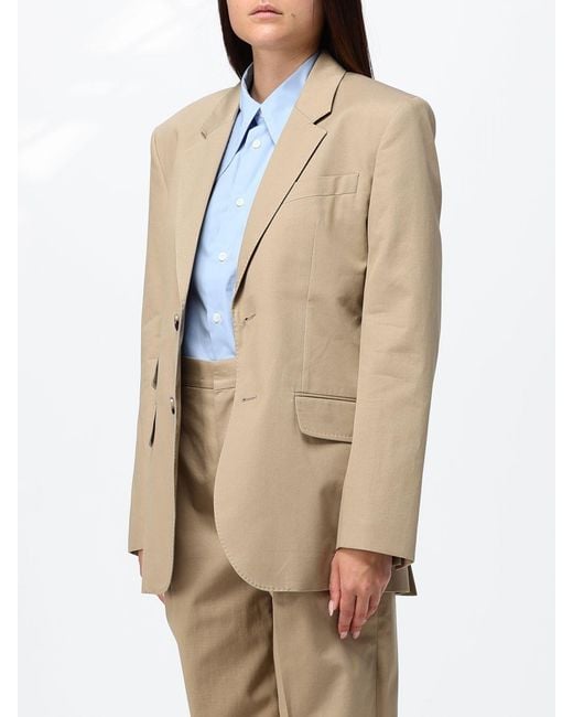 AMI Natural Single-Breasted Cotton Blazer With Lapels And Flap Pockets