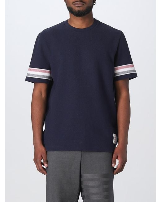 Thom Browne Blue T-shirt With Striped Bands for men