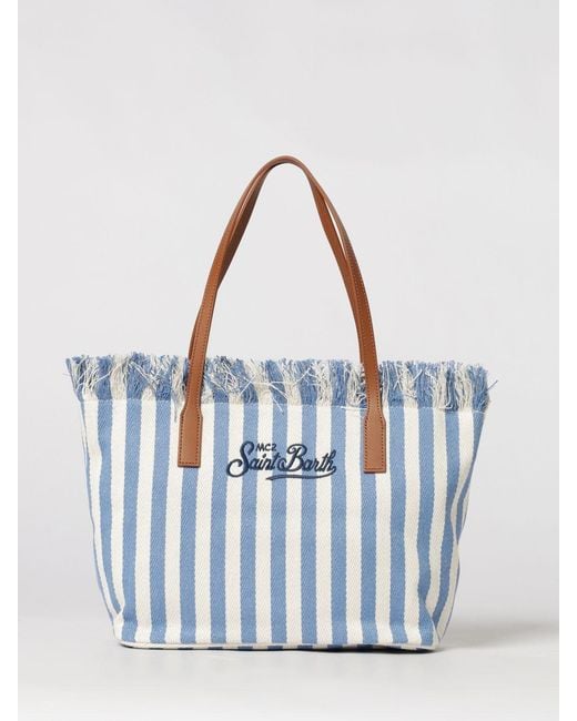 Mc2 Saint Barth Blue Cotton Bag With Embroidered Logo