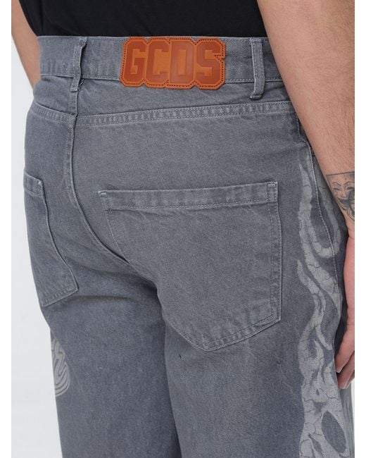Gcds Blue Cotton Denim Bermuda Shorts With Logo Print for men