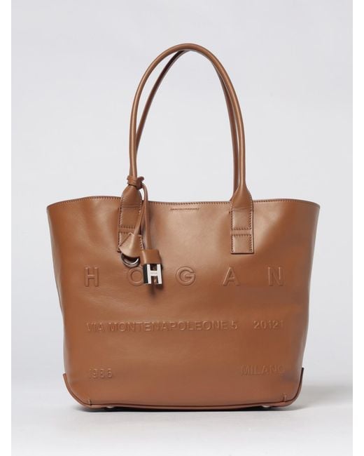 Hogan Brown Script Leather Bag