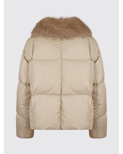 Herno Natural Short Quilted Nylon Down Jacket With Fur Collar
