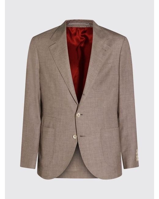 Brunello Cucinelli Natural Wool Blend Single-Breasted Blazer for men