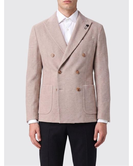 Lardini Natural Double-Breasted Cotton Blazer for men
