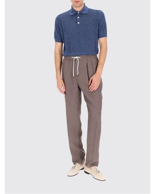 Brunello Cucinelli Blue Cotton Knit Polo Shirt for men