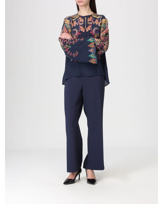 Etro Blue Silk Blouse With Paisley Print