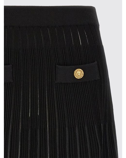 Balmain Black High-Waisted A-Line Knit Miniskirt With Jewel Buttons