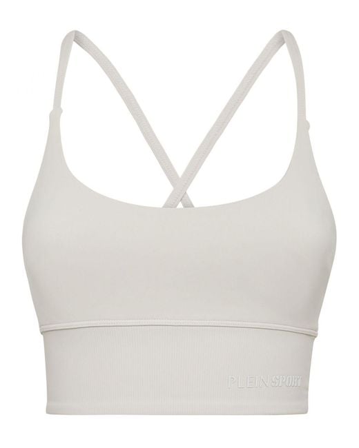 Philipp Plein White Cropped Sports Bralette Top With Criss-Cross Straps