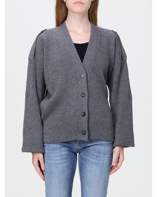Dondup Gray V-Neck Pure Wool Cardigan With Button Closure And Epaulettes