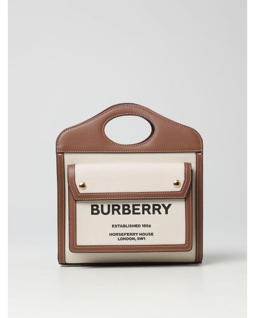 Burberry Natural Bag In Canvas And Smooth Leather