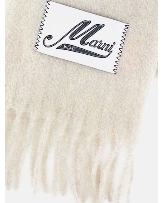 Marni White Logo-Patch Fringed Alpaca Wool-Blend Scarf