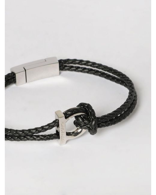Ferragamo Black Gancini Leather And Brass Bracelet for men