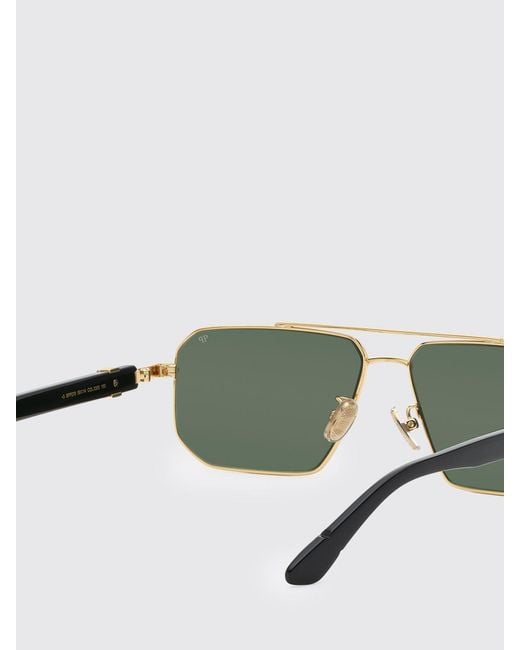 Philipp Plein Green Aviator Metal Sunglasses With Double Bridge And Hexagon Logo for men