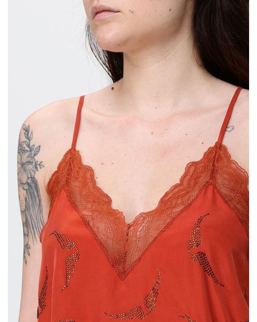 Zadig & Voltaire Red Zadig &Amp Voltaire Christy Silk Top With Rhinestone Wings