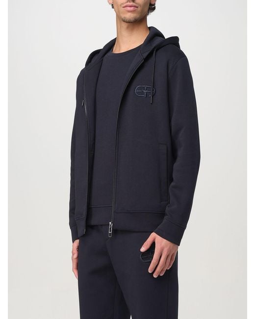 Emporio Armani Blue Cotton Blend Zip Sweatshirt for men