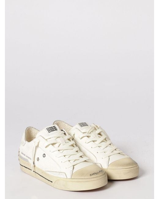 Crime London White Recut Canvas And Used Leather Sneakers for men