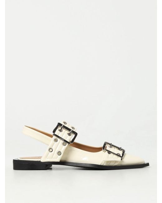 Ganni White Egret Slingback Ballet Flat Shoe With Buckles