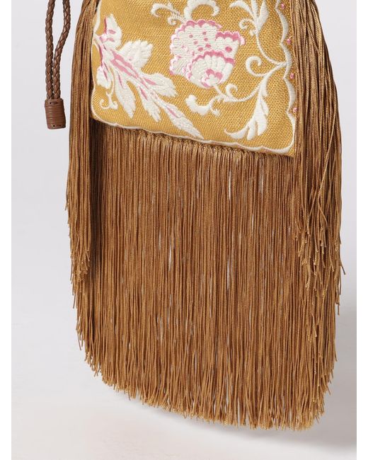 Etro Metallic Kalispera Canvas Bag With Floral Jacquard Motif And Fringes
