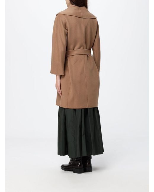 Max Mara White Belted Virgin Wool Robe Coat With Shawl Collar