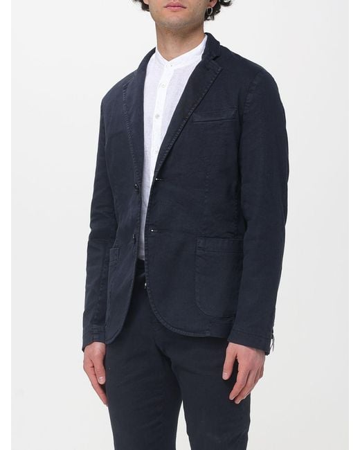 Mason's Blue Single Breasted Cotton And Linen Blazer for men