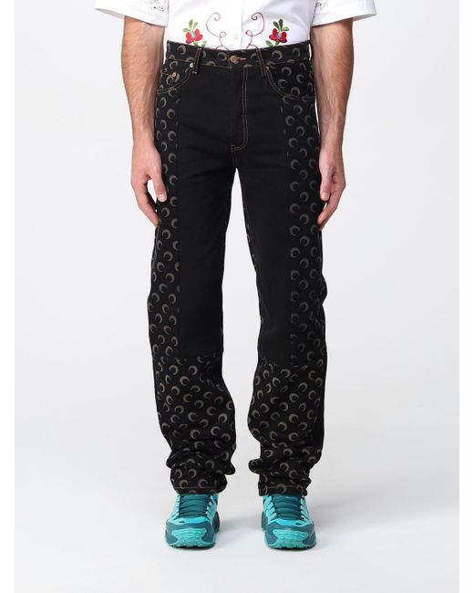 Marine Serre Jeans With Half Moon Print 