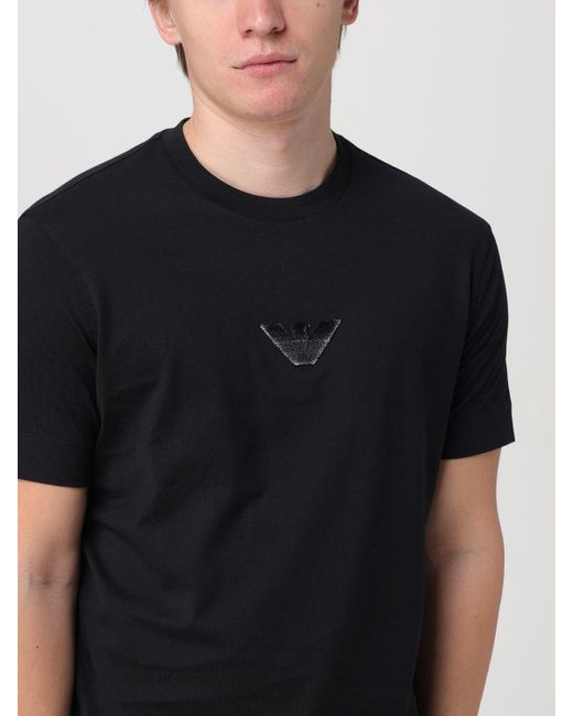 T-shirt in cotone con Eagle di Emporio Armani in Black da Uomo