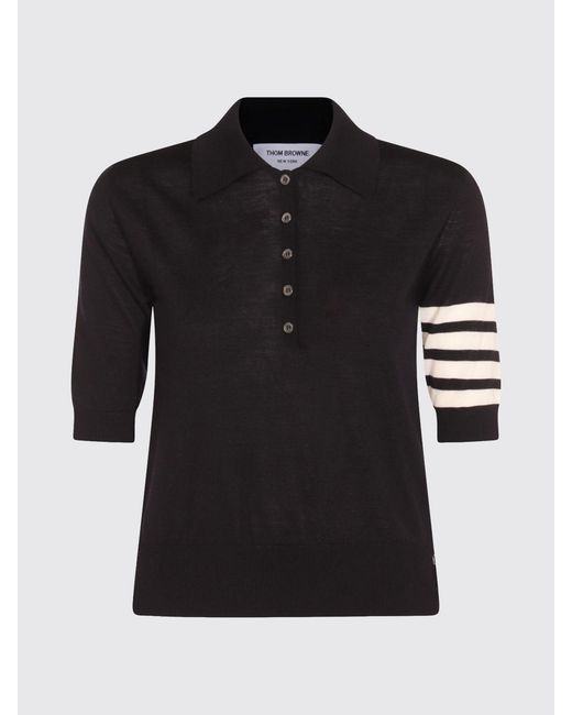 Polo De Punto Slim Fit De Lana Virgen Con Motivo De 4 Rayas Thom Browne de color Black