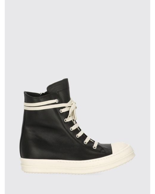 Rick Owens Black High-Top Smooth Calfskin Trainers With Side Zip Closure