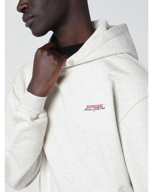 Represent Gray Cotton Hoodie With Logo for men