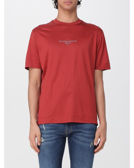 Emporio Armani Red Cotton T-Shirt With Logo for men