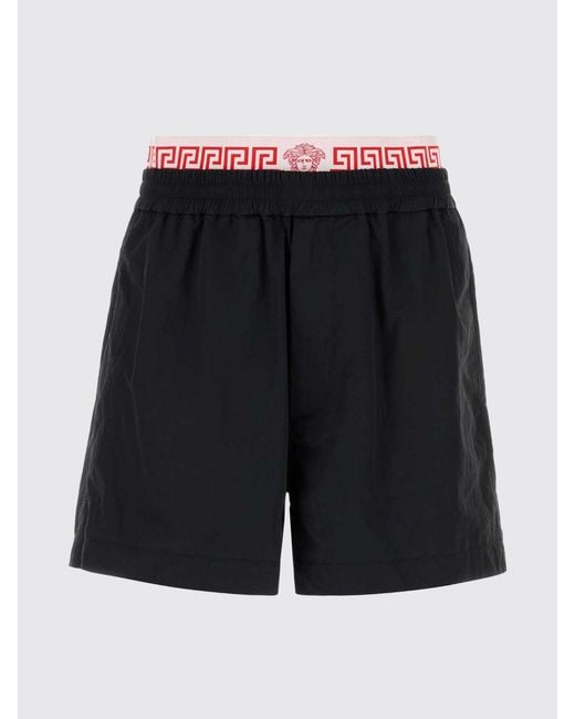 Versace Blue Nylon Sport Shorts With Logo Elastic Waistband for men