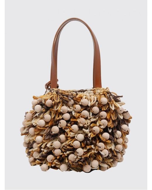 Aquazzura Brown Raffia Bag With Wooden Beads