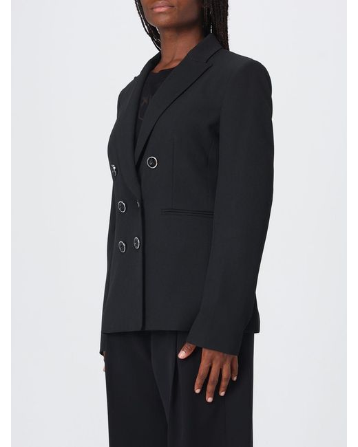 Pinko Blue Alexia Cropped Double-Breasted Crêpe Blazer With Rever Collar