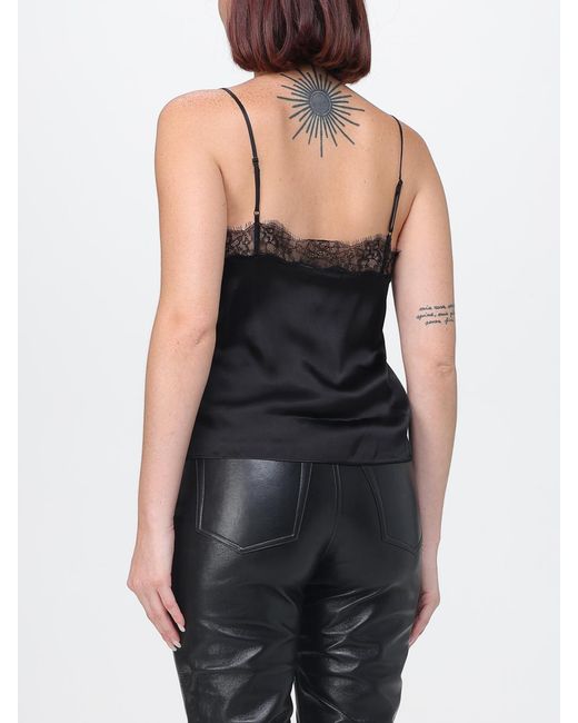 Anine Bing Black V-Neck Silk Blend Evening Top With Lace Inserts And Thin Straps