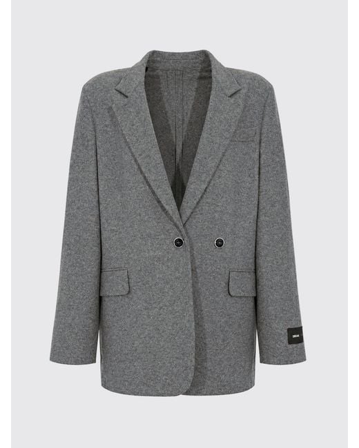 Pinko Gray Double-Breasted Wool Blend Blazer With Classic Lapels