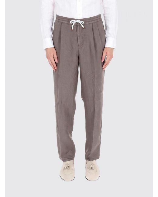 Brunello Cucinelli Gray Linen Drawstring Trousers for men