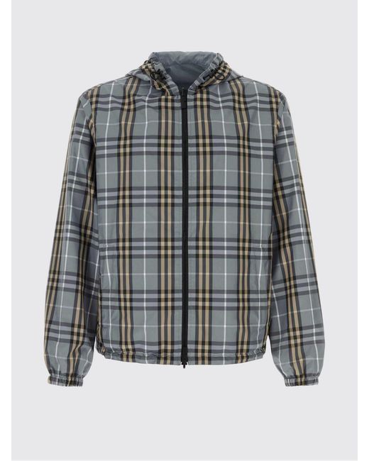 Burberry Gray Tartan Polyester Hooded Jacket for men
