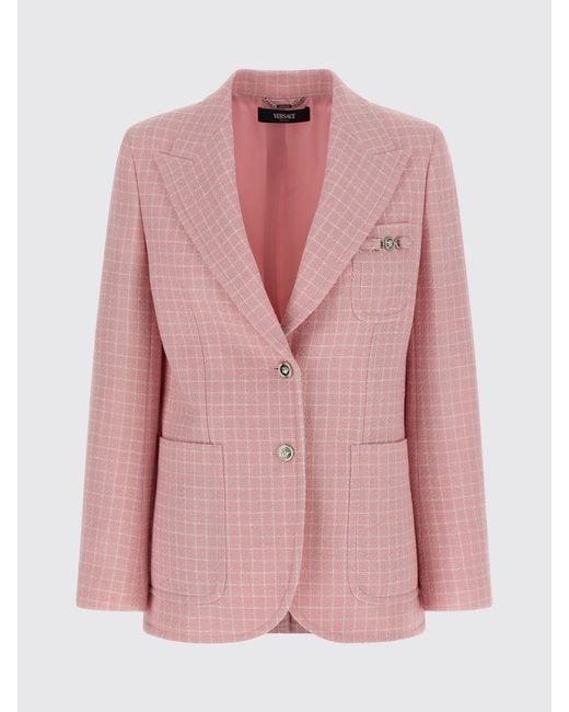 Versace Pink Checked Single-Breasted Virgin Wool Blazer