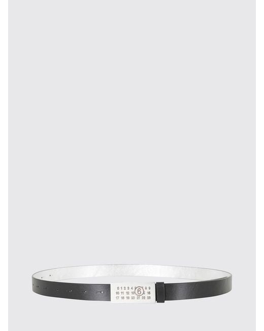 MM6 by Maison Margiela White Smooth Calfskin Leather Belt With Numeric Monogram Buckle