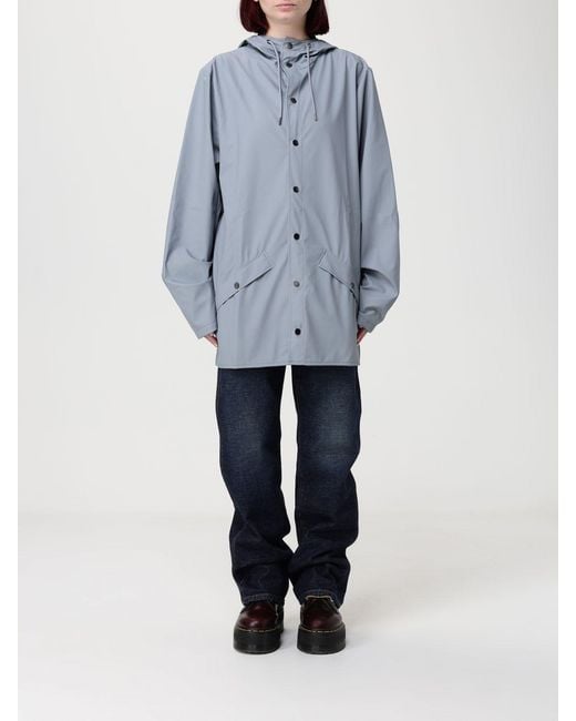 Rains Blue Hooded Waterproof Polyester Raincoat