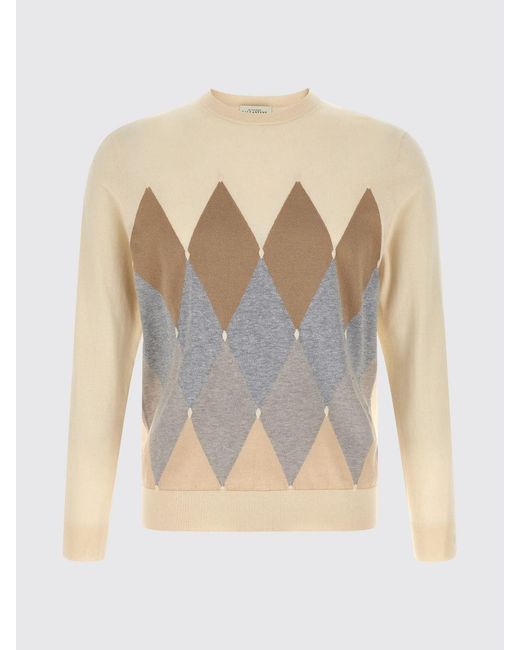 Ballantyne Gray Diamond Pattern Cotton And Cashmere Knit for men