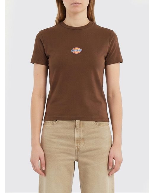 Dickies Brown Maple Valley Cropped Cotton T-Shirt With Printed Logo