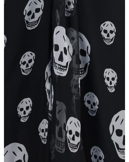 McQueen Black Asymmetrical Draped Silk Maxi Skirt With All-Over Skull Print