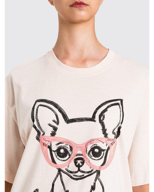 Twinset Pink Cotton T-Shirt With Dog Print