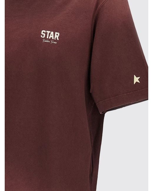 Golden Goose Deluxe Brand Red Cotton T-Shirt With Printed Logo And Dropped Shoulders for men